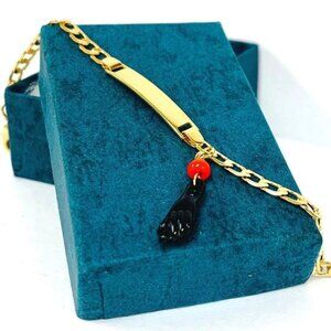 New Baby ID Bracelet Azabache 18K GF Good Luck & Proteccion 5.5" Link Curby